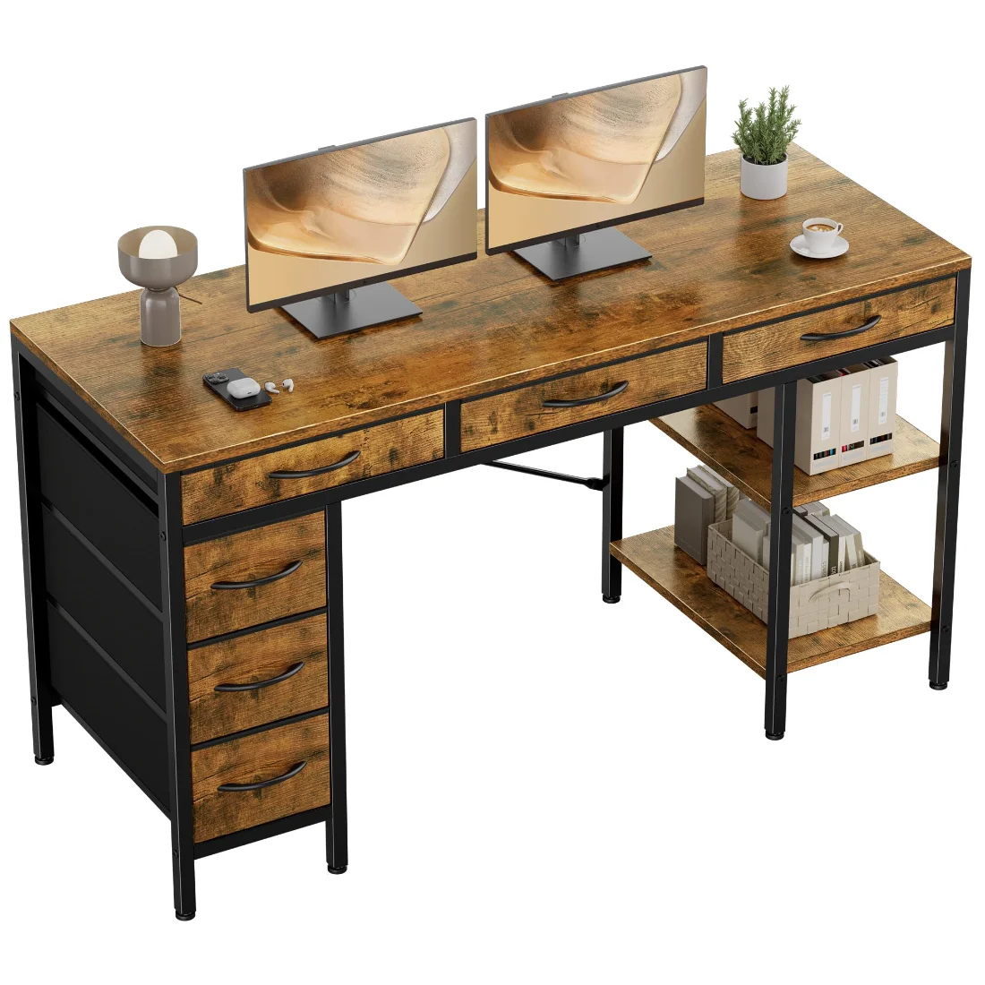 OLIXIS 55-Inch Desk with 6 Fabric Drawers
