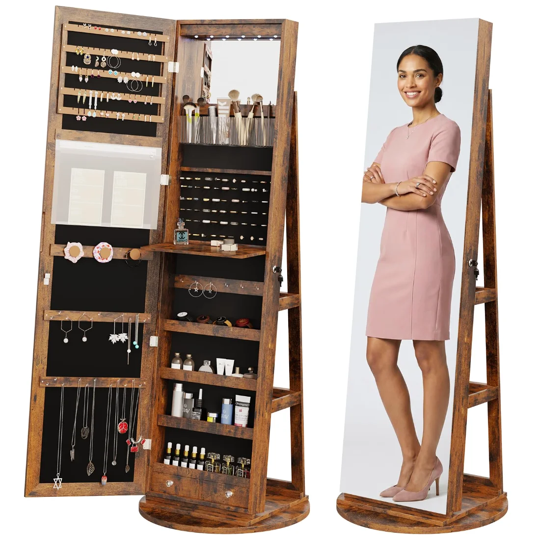 OLIXIS Swivel Jewelry Cabinet with Light
